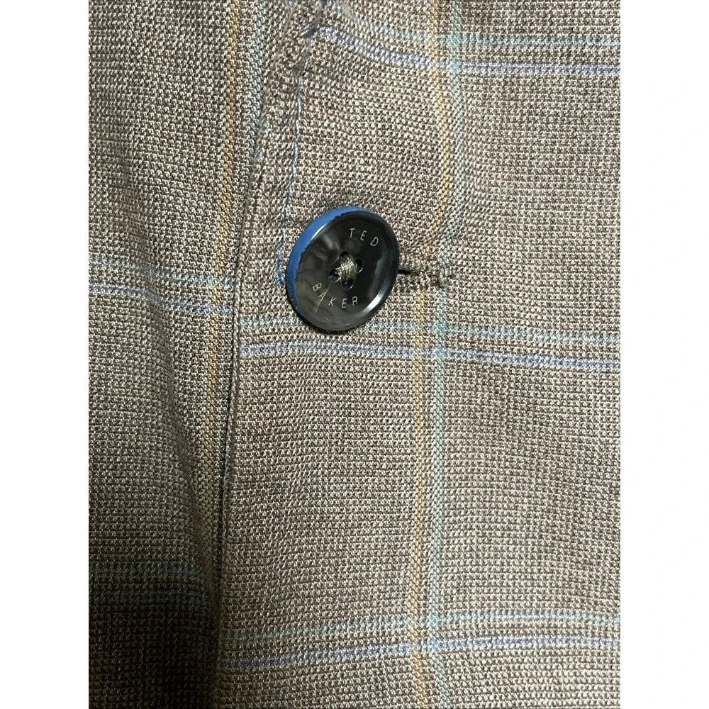 Ted Baker London Cotton‎ Windowpane Elbow Pads Map Lined Blazer  Size 4/US Large